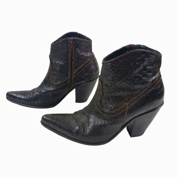 FS2127 GUC $369 Donna Piu Snake Embossed Boots size 37 US 7 - Picture 5 of 11